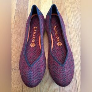 Rothy’s Merino Wool Bordeaux Herringbone Flats Red Gray Size 8